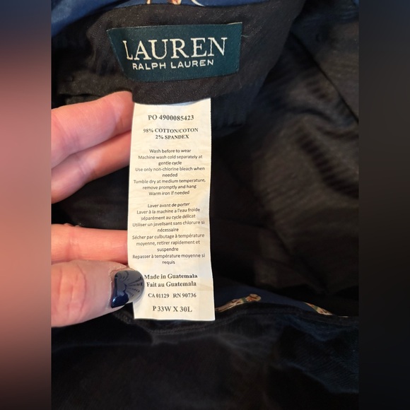 New w/out tags. Ralph Lauren black corduroy dress pants. Size 33W x 30L. - Picture 3 of 3